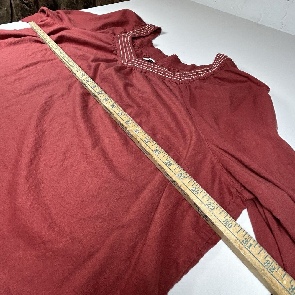 Old Navy Boho Shirt Top Blouse 4X Red Sumac Square Neck Embroidered - Picture 5 of 10